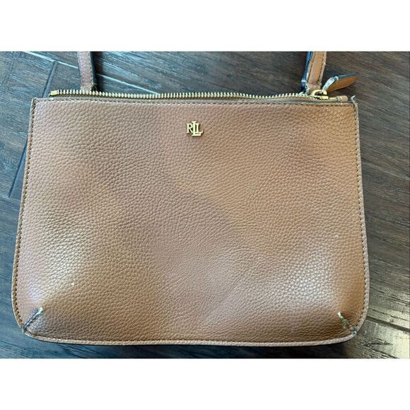 Ralph Lauren Vegan Leather Double Pouch Brown Crossbody Purse - Picture 4 of 6